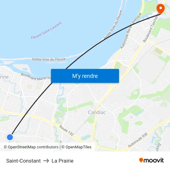 Saint-Constant to La Prairie map