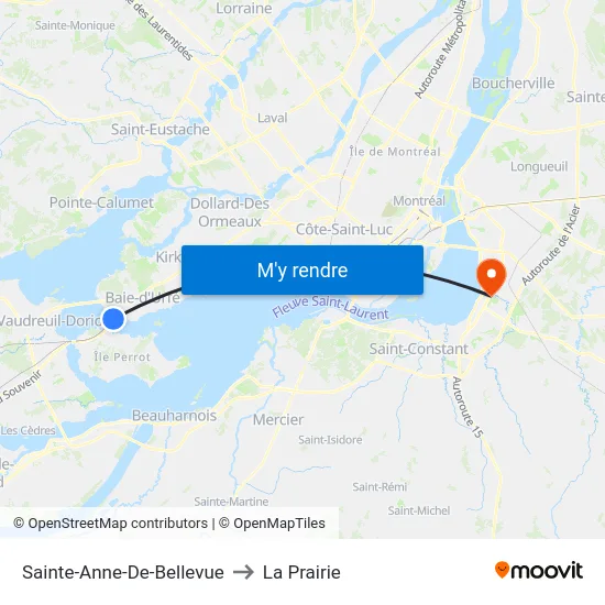 Sainte-Anne-De-Bellevue to La Prairie map