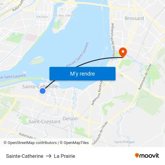 Sainte-Catherine to La Prairie map