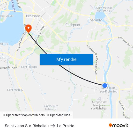 Saint-Jean-Sur-Richelieu to La Prairie map