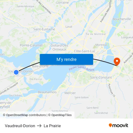 Vaudreuil-Dorion to La Prairie map