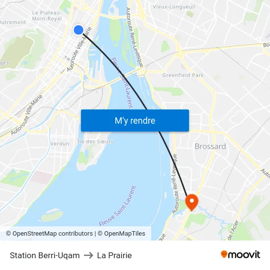 Station Berri-Uqam to La Prairie map