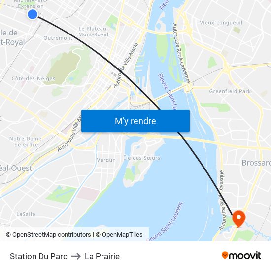 Station  Du Parc to La Prairie map