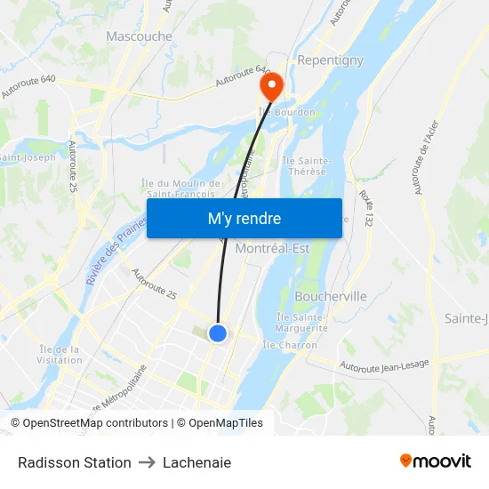 Radisson Station to Lachenaie map