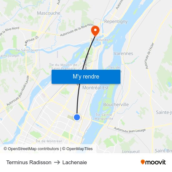 Terminus Radisson to Lachenaie map