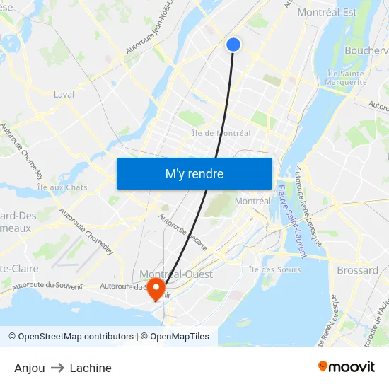 Anjou to Lachine map