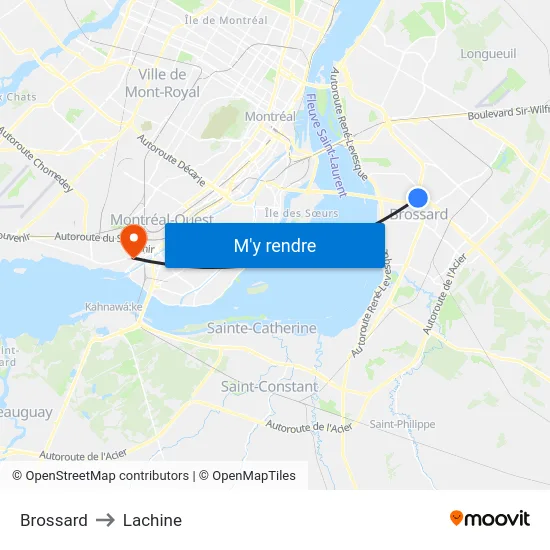 Brossard to Lachine map