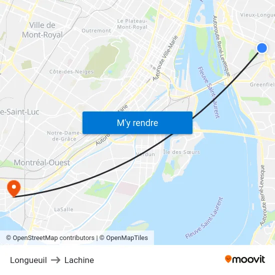 Longueuil to Lachine map