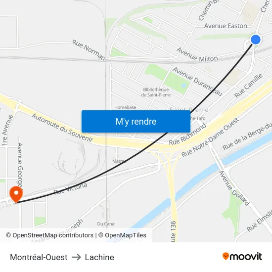 Montréal-Ouest to Lachine map