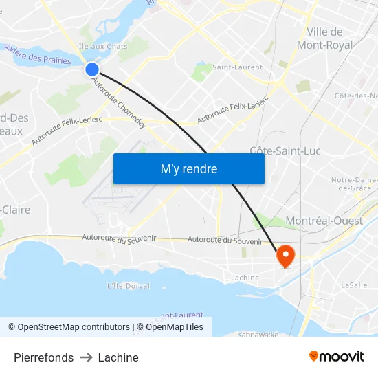 Pierrefonds to Lachine map