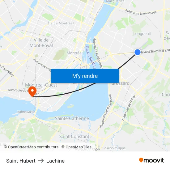 Saint-Hubert to Lachine map