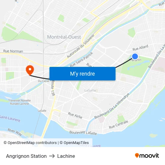 Angrignon Station to Lachine map