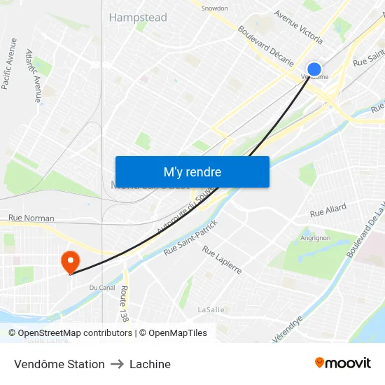 Vendôme Station to Lachine map