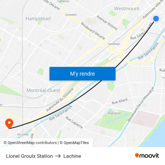Lionel Groulx Station to Lachine map