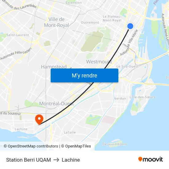 Station Berri UQAM to Lachine map
