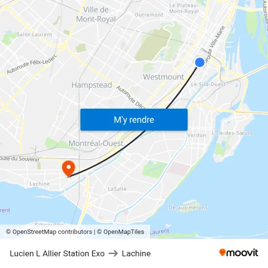Lucien L Allier Station Exo to Lachine map