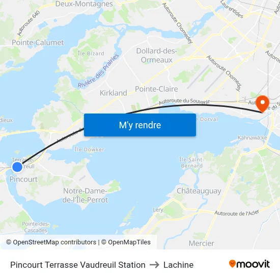 Pincourt Terrasse Vaudreuil Station to Lachine map