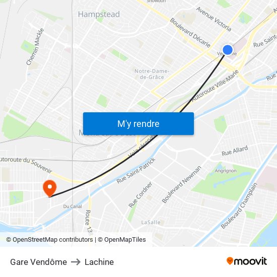 Gare Vendôme to Lachine map