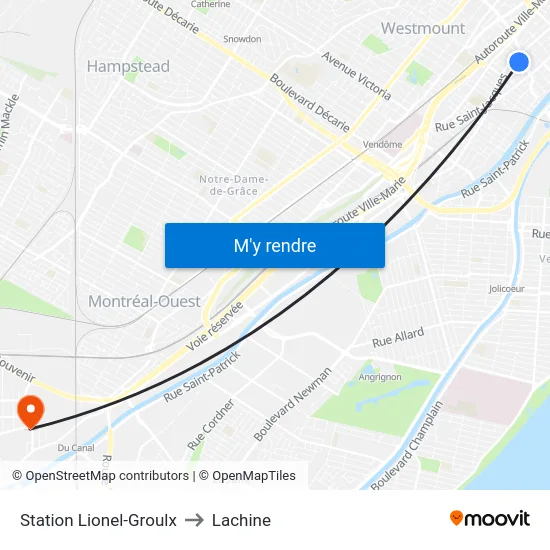 Station Lionel-Groulx to Lachine map