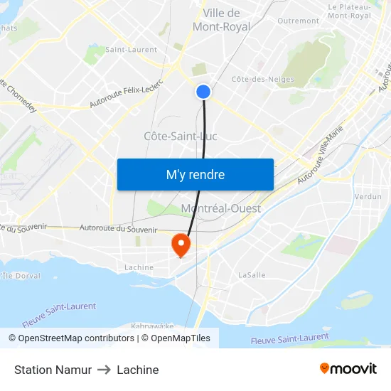 Station Namur to Lachine map