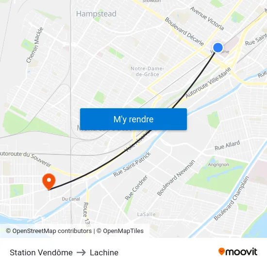 Station Vendôme to Lachine map