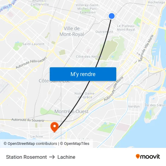 Station Rosemont to Lachine map