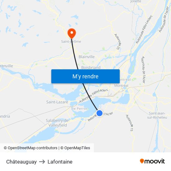 Châteauguay to Lafontaine map