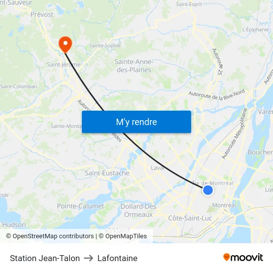 Station Jean-Talon to Lafontaine map