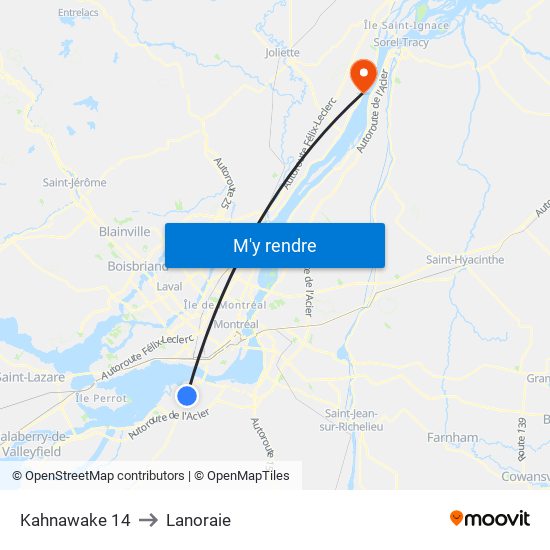 Kahnawake 14 to Lanoraie map