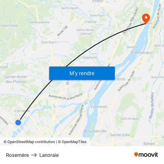 Rosemère to Lanoraie map