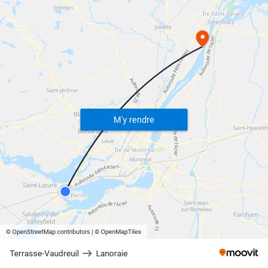 Terrasse-Vaudreuil to Lanoraie map