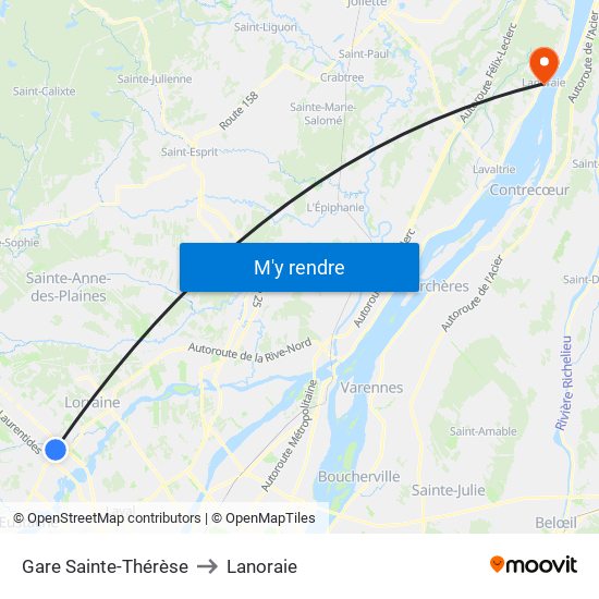 Gare Sainte-Thérèse to Lanoraie map