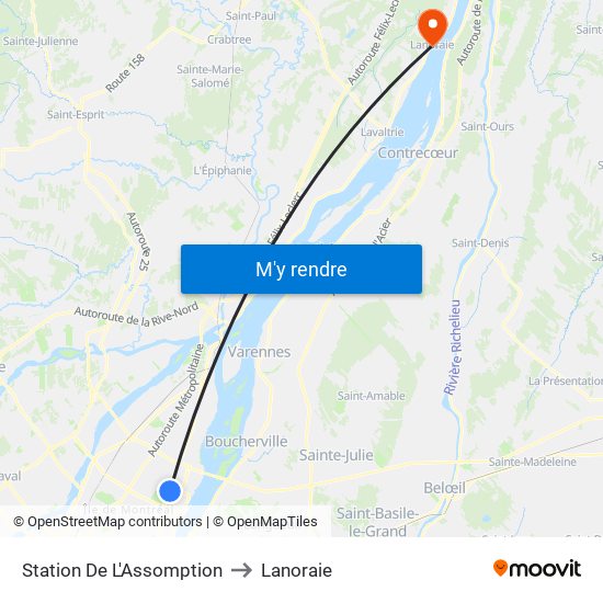 Station De L'Assomption to Lanoraie map