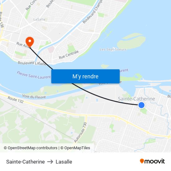 Sainte-Catherine to Lasalle map