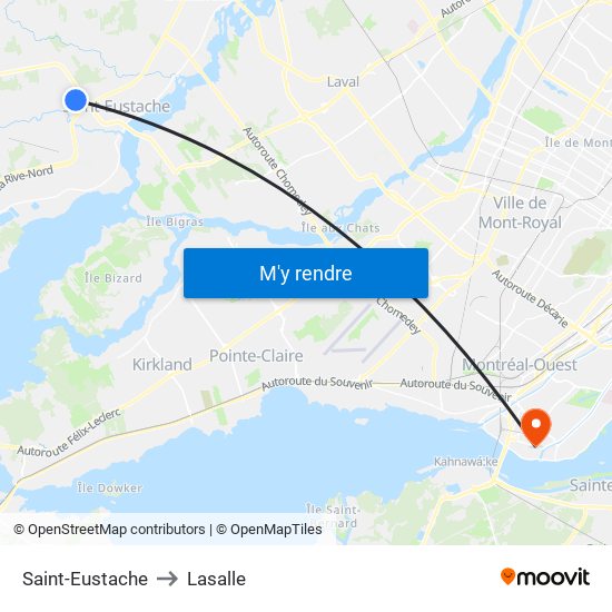 Saint-Eustache to Lasalle map