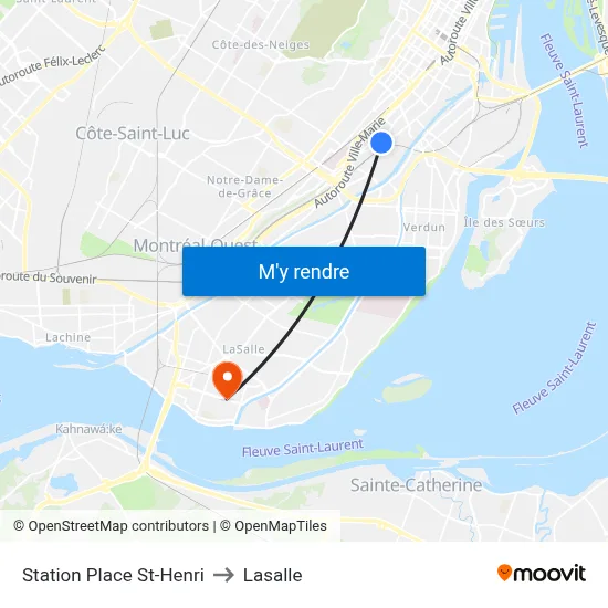 Station Place St-Henri to Lasalle map