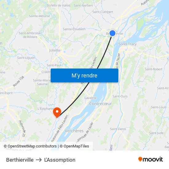 Berthierville to L'Assomption map