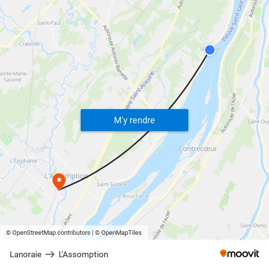 Lanoraie to L'Assomption map