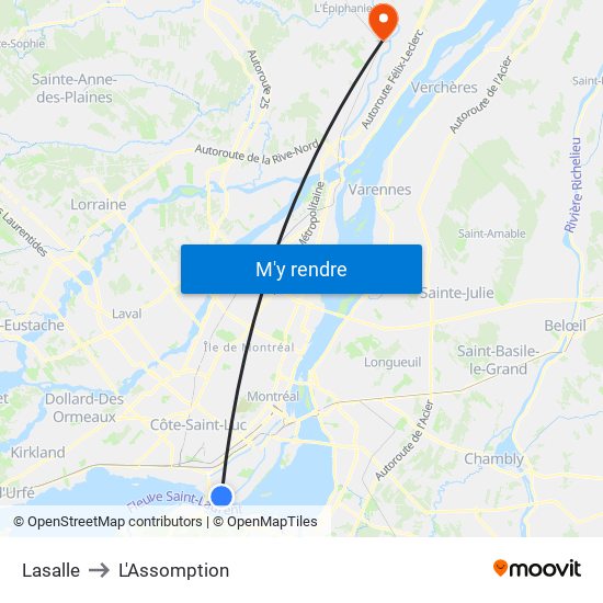 Lasalle to L'Assomption map