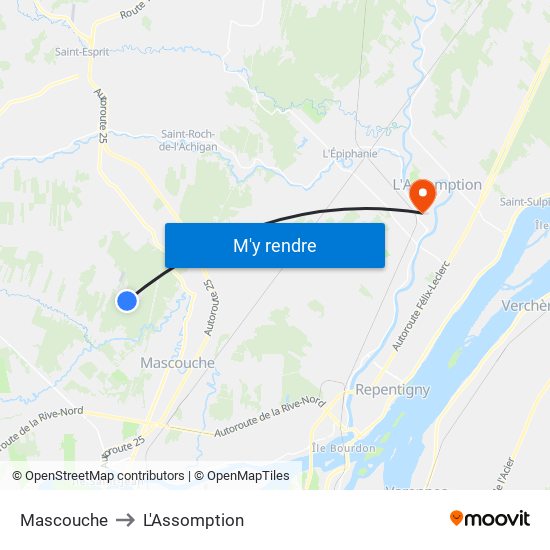 Mascouche to L'Assomption map
