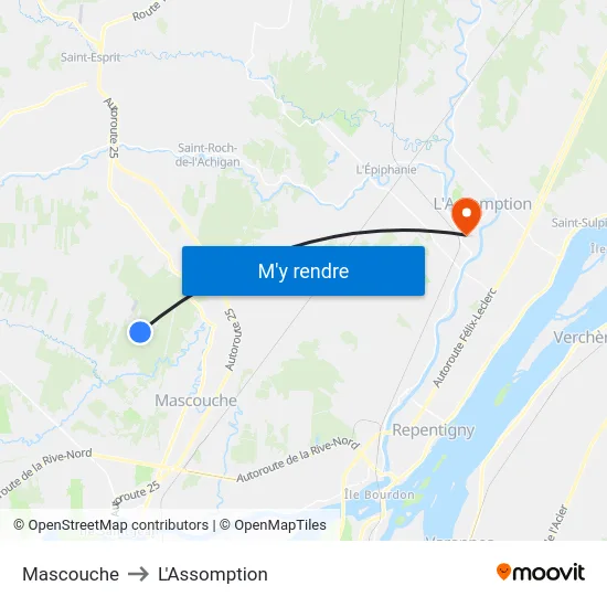 Mascouche to L'Assomption map