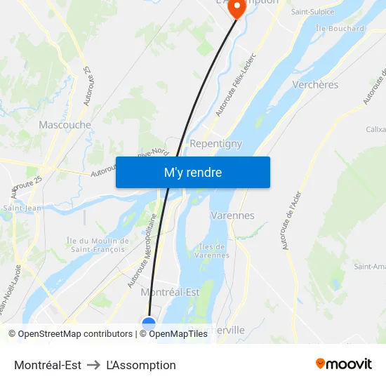 Montréal-Est to L'Assomption map