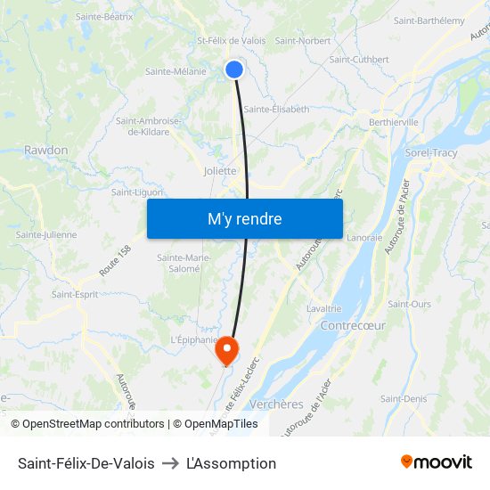 Saint-Félix-De-Valois to L'Assomption map