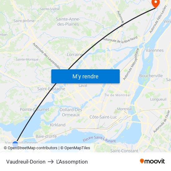 Vaudreuil-Dorion to L'Assomption map