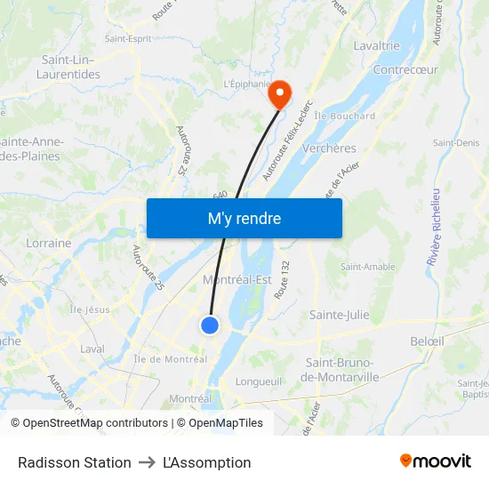 Radisson Station to L'Assomption map