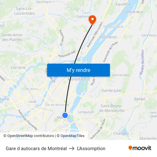 Gare d autocars de Montréal to L'Assomption map