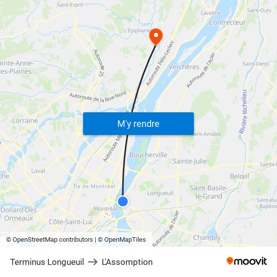 Terminus Longueuil to L'Assomption map