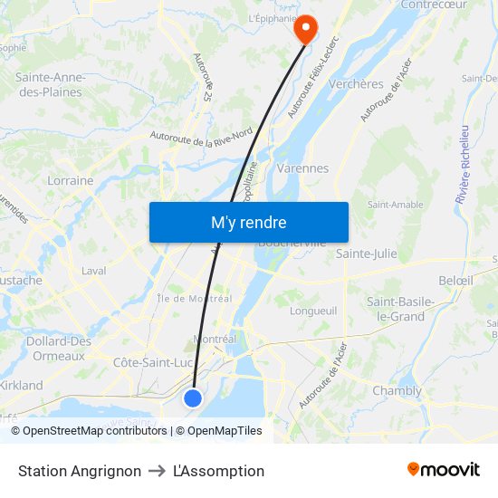 Station Angrignon to L'Assomption map