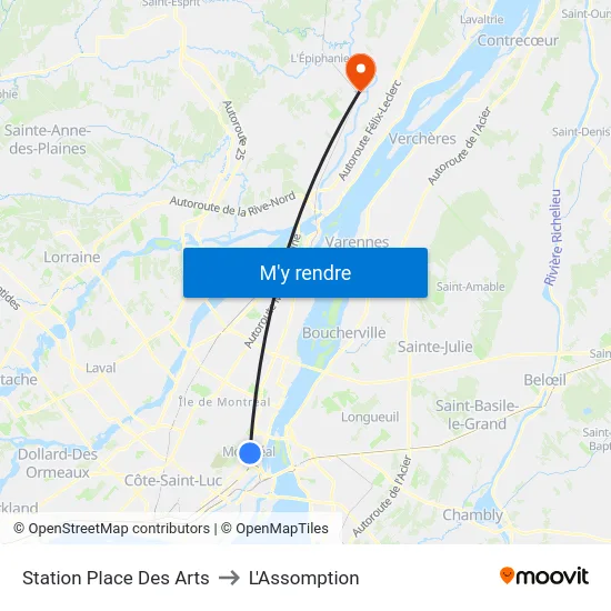 Station Place Des Arts to L'Assomption map