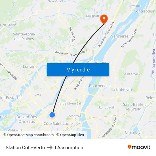 Station Côte-Vertu to L'Assomption map